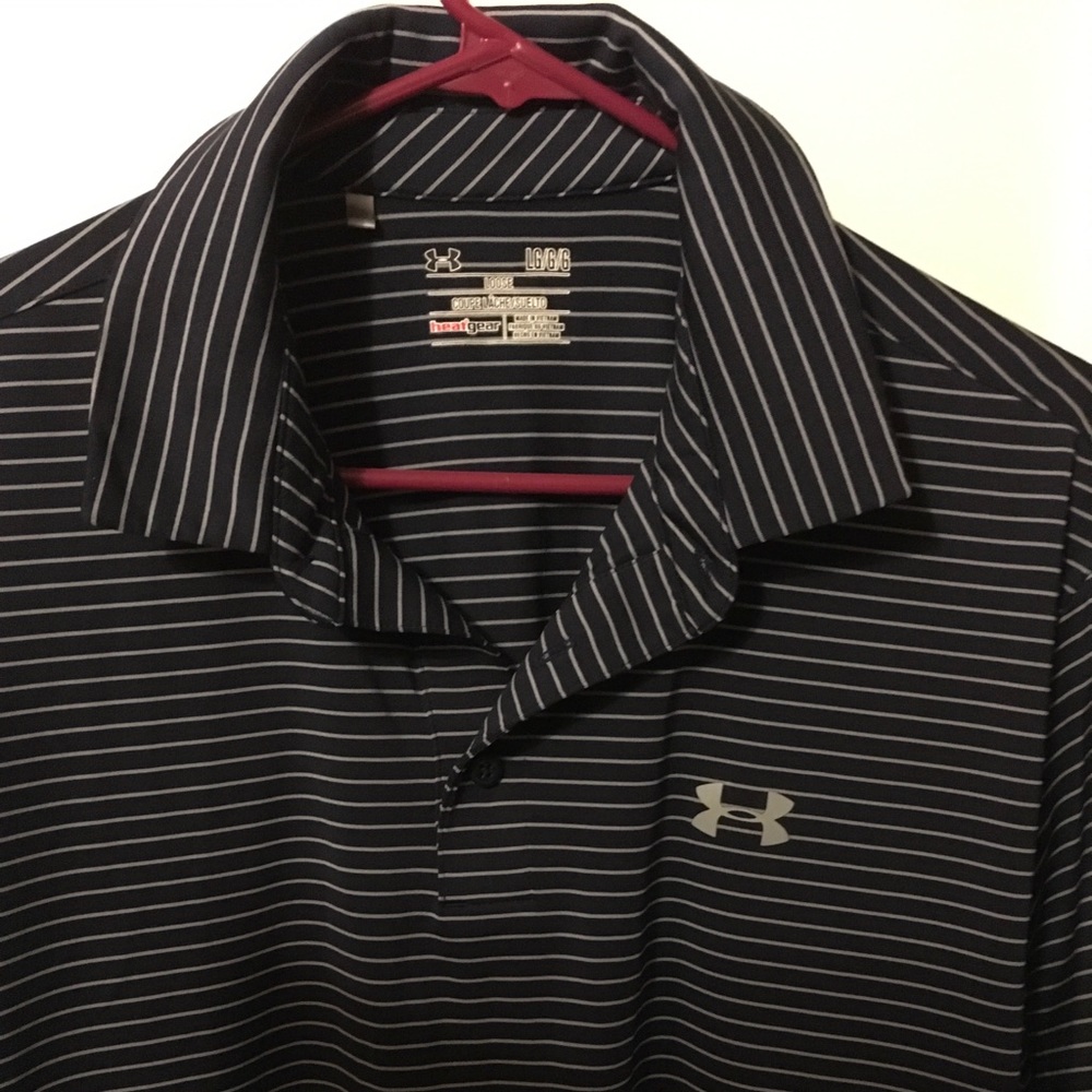 Navy/white pinstripe golf shirt